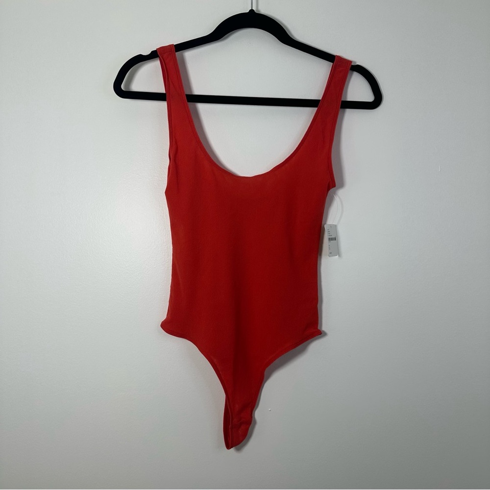Free People Red Scoop Neck Bodysuit